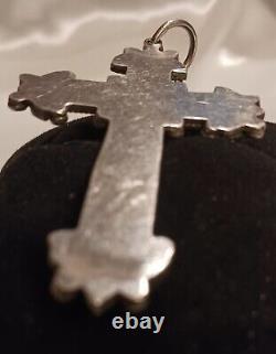 Pendentif croix vintage en turquoise et améthyste collier religieux amérindien