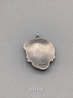 Pendentif en argent et turquoise vintage signé Tom Willeto, amérindien Navajo