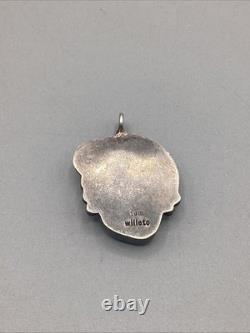 Pendentif en argent et turquoise vintage signé Tom Willeto, amérindien Navajo