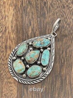 Pendentif en argent fait main Navajo amérindien avec cluster de turquoise naturelle