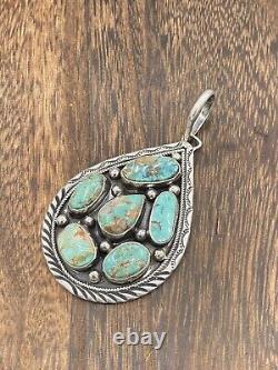 Pendentif en argent fait main Navajo amérindien avec cluster de turquoise naturelle