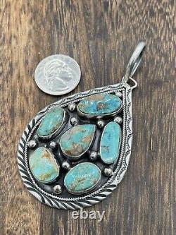Pendentif en argent fait main Navajo amérindien avec cluster de turquoise naturelle