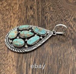 Pendentif en argent fait main Navajo amérindien avec cluster de turquoise naturelle