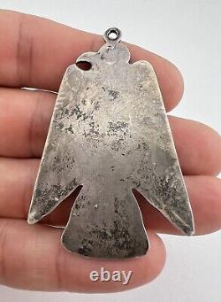 Pendentif en argent sterling Navajo Fred Harvey avec Turquoise Royston Thunderbird 2.25