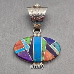 Pendentif en argent sterling Navajo Yazzie en inlay multi-pierres estampillé des Amérindiens