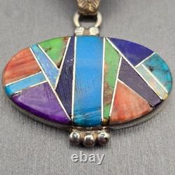 Pendentif en argent sterling Navajo Yazzie en inlay multi-pierres estampillé des Amérindiens