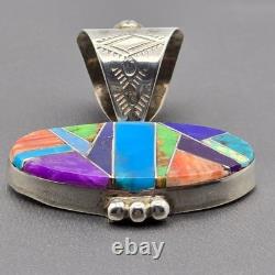 Pendentif en argent sterling Navajo Yazzie en inlay multi-pierres estampillé des Amérindiens