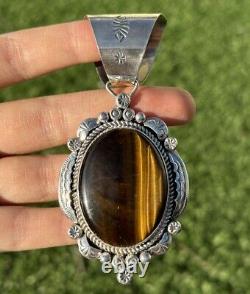 Pendentif en argent sterling Navajo amérindien avec œil de tigre marron RY
