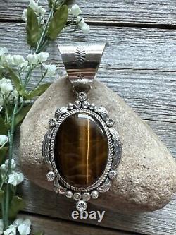 Pendentif en argent sterling Navajo amérindien avec œil de tigre marron RY