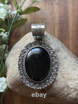 Pendentif en argent sterling Navajo amérindien avec onyx noir, cadeau d'Etta Enditto