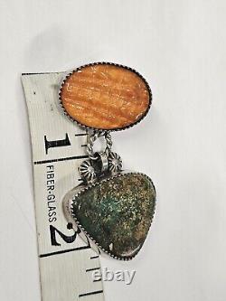 Pendentif en argent sterling Navajo amérindien avec pierres naturelles marqué FC STG