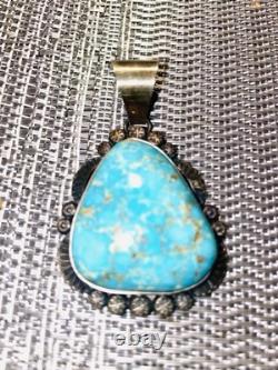 Pendentif en argent sterling Navajo amérindien avec turquoise de 2 1/4 pouces de haut