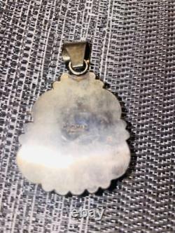 Pendentif en argent sterling Navajo amérindien avec turquoise de 2 1/4 pouces de haut