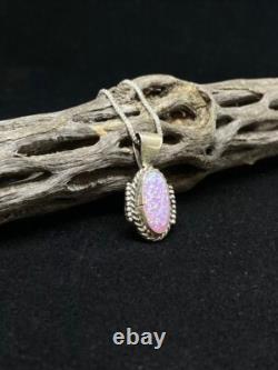 Pendentif en argent sterling avec opale de feu rose Navajo amérindienne