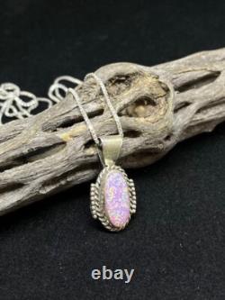 Pendentif en argent sterling avec opale de feu rose Navajo amérindienne
