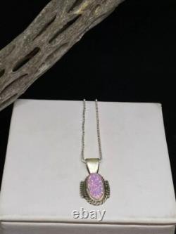 Pendentif en argent sterling avec opale de feu rose Navajo amérindienne