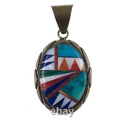 Pendentif en argent sterling incrusté de turquoise Navajo Amérindien par Calvin Peterson