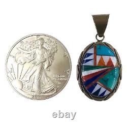 Pendentif en argent sterling incrusté de turquoise Navajo Amérindien par Calvin Peterson