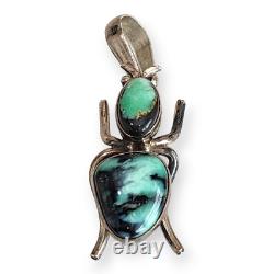 Pendentif en argent sterling turquoise bug Navajo Amérindien Paul Livingston