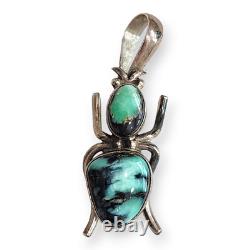 Pendentif en argent sterling turquoise bug Navajo Amérindien Paul Livingston