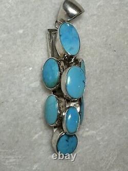 Pendentif en argent sterling turquoise en cascade signé par un Amérindien Navajo