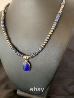 Pendentif en lapis-lazuli bleu amérindien Navajo en argent sterling collier 12251