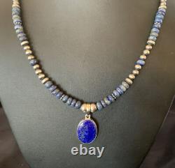 Pendentif en lapis-lazuli bleu amérindien Navajo en argent sterling collier 12251