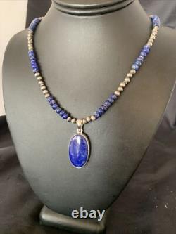 Pendentif en lapis-lazuli bleu collier en argent sterling amérindien Navajo 20 11915