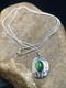 Pendentif En Malachite Verte Am&eacute;rindienne, Collier En Argent Sterling Navajo 08956