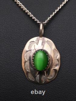 Pendentif en malachite verte amérindienne, collier en argent sterling Navajo 08956