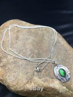 Pendentif en malachite verte amérindienne, collier en argent sterling Navajo 08956