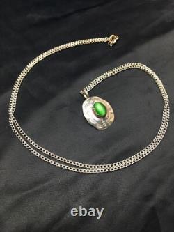 Pendentif en malachite verte amérindienne, collier en argent sterling Navajo 08956