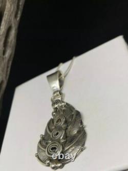 Pendentif en plumes en argent sterling traditionnel amérindien Navajo avec chaîne de 20 pouces