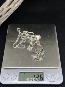 Pendentif en plumes en argent sterling traditionnel amérindien Navajo avec chaîne de 20 pouces
