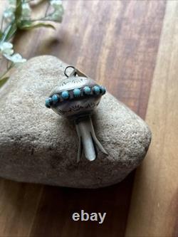 Pendentif fait main en argent sterling avec turquoise en fleur Navajo Amérindien