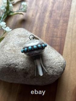 Pendentif fait main en argent sterling avec turquoise en fleur Navajo Amérindien