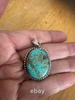 Pendentif ovale en turquoise fait main en argent sterling 925 Navajo amérindien
