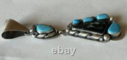 Pendentif rare en turquoise du Nevada signé Navajo Jimmy Secatero