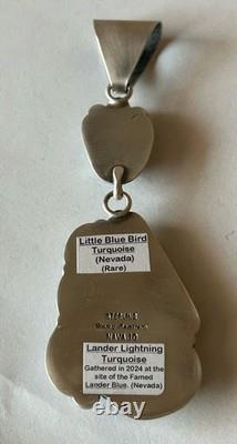 Pendentif rare en turquoise du Nevada signé Navajo Jimmy Secatero