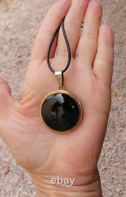 Pendentif rond en argent sterling 12KGF avec onyx noir rond des Navajos Amérindiens