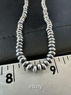 Perle Navajo en argent sterling en forme de saucer, enfilée à la main, 5mm, collier de 20 pouces 60520