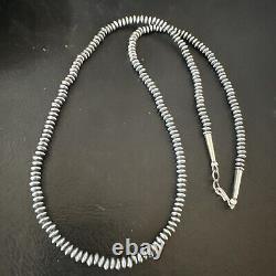 Perle de Navajo en argent sterling, perle en forme de soucoupe, enfilée à la main, 4 mm, collier de 20 pouces 60420