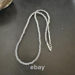 Perle de Navajo en argent sterling, perle en forme de soucoupe, enfilée à la main, 4 mm, collier de 20 pouces 60420