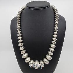 Perles Navajo amérindiennes en argent sterling, collier à perles fait main graduées