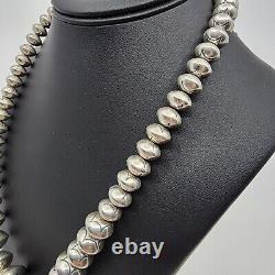 Perles Navajo amérindiennes en argent sterling, collier à perles fait main graduées