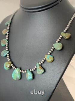 Perles Navajo du Sud-Ouest en argent sterling, turquoise Royston, collier de 20 pouces 00484