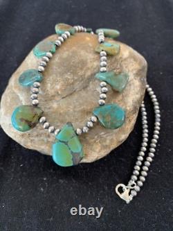 Perles Navajo du Sud-Ouest en argent sterling, turquoise Royston, collier de 20 pouces 00484