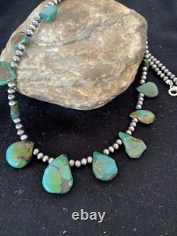 Perles Navajo du Sud-Ouest en argent sterling, turquoise Royston, collier de 20 pouces 00484