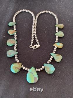 Perles Navajo du Sud-Ouest en argent sterling, turquoise Royston, collier de 20 pouces 00484 Perles Navajo du Sud-Ouest en argent sterling, turquoise Royston, collier de 20 pouces 00484