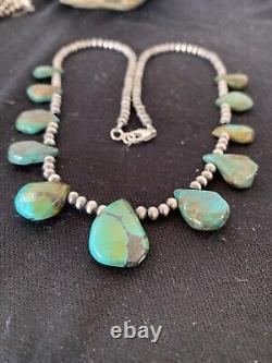 Perles Navajo du Sud-Ouest en argent sterling, turquoise Royston, collier de 20 pouces 00484